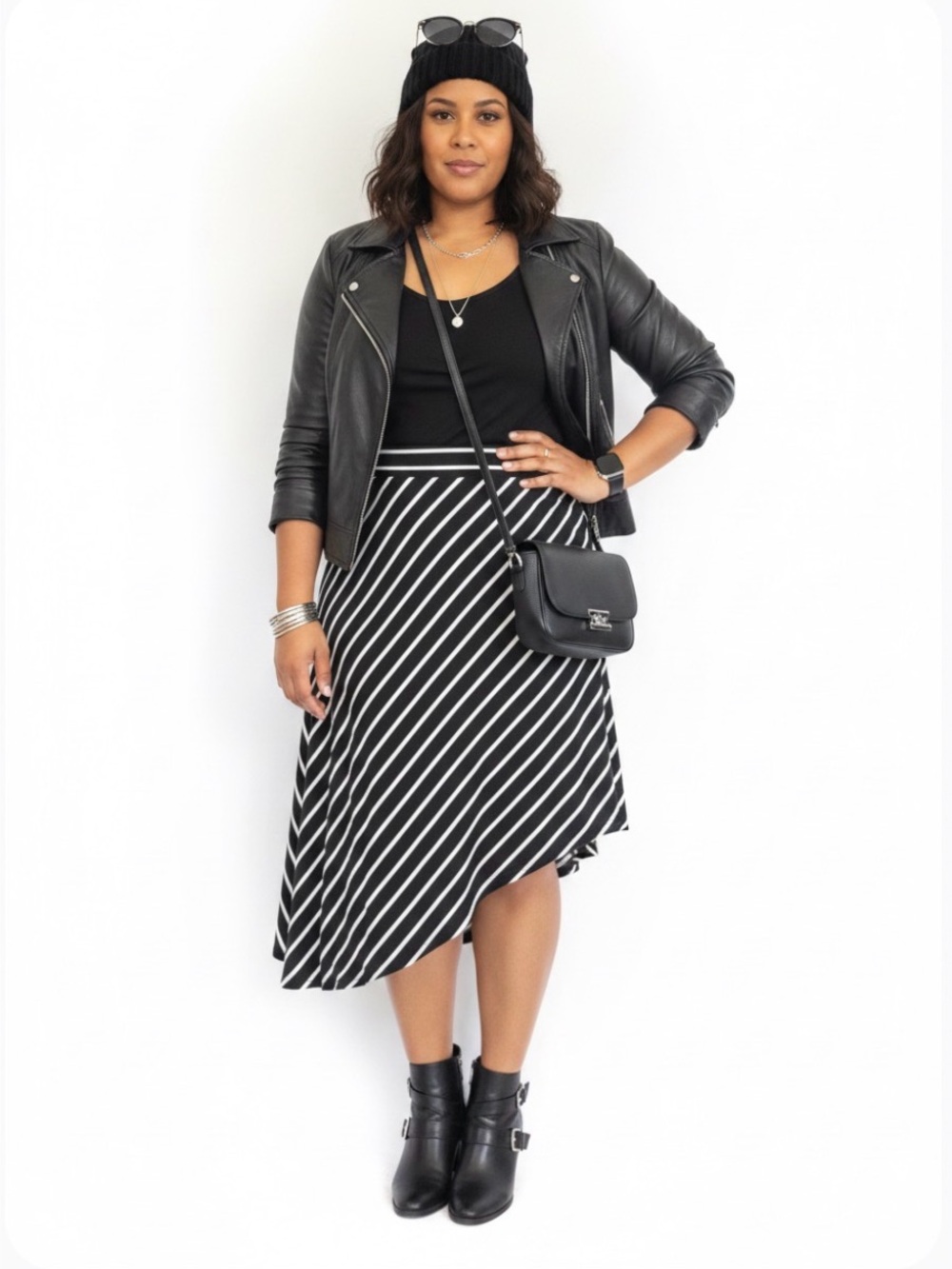 Studio Black White Asymmetrical Striped Skirt Size Large